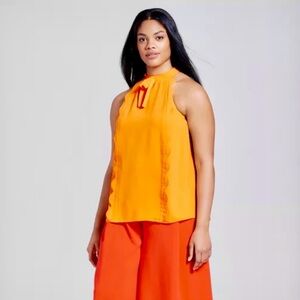 Victoria Beckham for Target Orange Sleeveless Tie Front Blouse